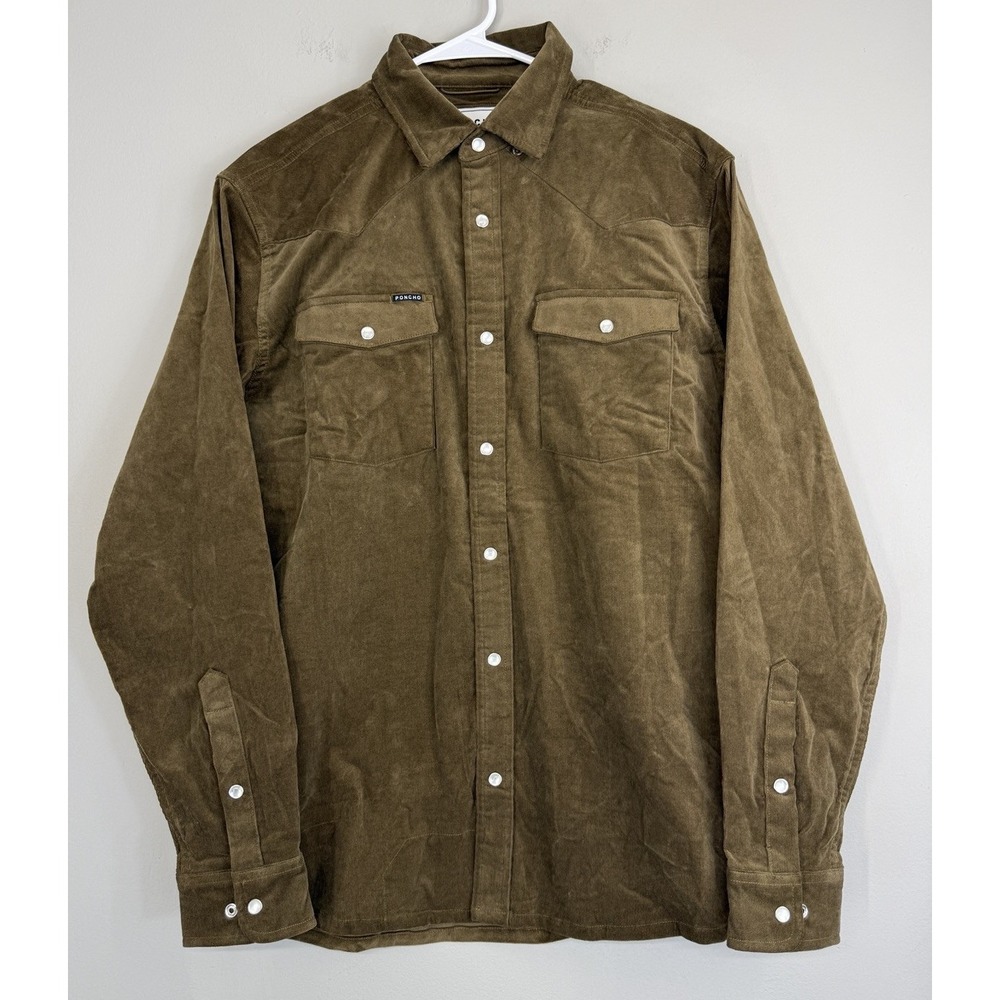 PONCHO Western Cut Pinwale Corduroy Shirt Men's Medium Slim Fit Pearl Snap L/S